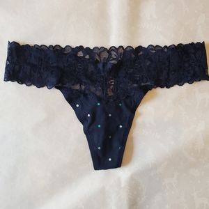 π₯πNWT Victoria's secret thong lace cotton panties Navy Polka dot